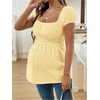 image:imageMakeMeChic Womens Maternity Tops Cute Pregnancy Shirt White Babydoll Tops  Maternity Shirts Square Neck Short Sleeves Cute Maternity Tops SummerYellow