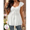 image:imageMakeMeChic Womens Maternity Tops Eyelet Flutter Sleeve Sweetheart Neck Summer Babydoll Tee ShirtsWhite