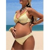 image:imageMakeMeChic Womens Maternity Two Piece Summer Bikini Sets Push Up Ruffle High Cut Pregnancy SwimsuitsYellow