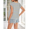 image:imageMakeMeChic Womens Maternity Work Knit Tops Nursing Short Sleeve Tees  Summer Pregnancy T Shirt Textured Crew NeckBlue and White