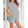 image:imageMakeMeChic Womens Maternity Work Knit Tops Nursing Short Sleeve Tees  Summer Pregnancy T Shirt Textured Crew NeckBlue and White