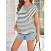 image:imageMakeMeChic Womens Maternity Work Knit Tops Nursing Short Sleeve Tees  Summer Pregnancy T Shirt Textured Crew NeckBlue and White