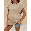 image:imageMakeMeChic Womens Maternity Work Knit Tops Nursing Short Sleeve Tees  Summer Pregnancy T Shirt Textured Crew NeckKhaki