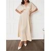image:imageMakeMeChic Womens V Neck Maternity Dress Short Flared Sleeve Elastic Waist Ruched Pregnancy Maxi DressesKhaki