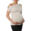 image:imageMakeMeChic Womens Maternity Asymmetrical Tops Summer Short Sleeve 3D Floral Casual Pregnancy Tee ShirtsApricot