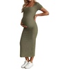 image:imageMakeMeChic Womens Maternity Baby Shower Dress Square Neck Bodycon Dresses  Summer Pregnant Photoshoot Outfits Split  Long Maxi Casual Going OutArmy Green