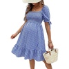 image:imageMakeMeChic Womens Maternity Baby Shower Dress Summer Vacation Sundress  Floral Print Puff Short Sleeve Smocked Ruffle Backless Boho Beach Cute Mini DressesGrid Blue