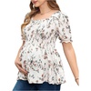 image:imageMakeMeChic Womens Maternity Blouse Floral Square Neck Puff Sleeve Smocked Peplum TopsMulticolor