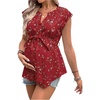 image:imageMakeMeChic Womens Maternity Blouse Graphic Notch V Neck Cap Sleeve Belted Summer ShirtBurgundy