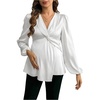 image:imageMakeMeChic Womens Maternity Blouse Work Clothes Pregnancy Twisted V Neck Lantern Sleeve Peplum TopsWhite