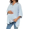 image:imageMakeMeChic Womens Maternity Blouses Striped Half Sleeve Oversized Pregnancy Casual Button Down ShirtBlue