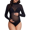 image:imageMakeMeChic Womens Maternity Bodysuit Mesh Sheer Mock Neck Long Sleeve Pregnancy Photoshoot BodysuitsBlack