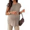 image:imageMakeMeChic Womens Maternity Clothes Crewneck Cap Sleeve Ribbed Pregnancy Casual T ShirtCoffee Brown