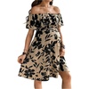 image:imageMakeMeChic Womens Maternity Dress Floral Off The Shoulder Ruffle Short Sleeve Flowy DressesKhaki