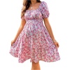 image:imageMakeMeChic Womens Maternity Dress Floral Square Neck Puff Sleeve Flowy Pregnancy Summer DressesPink