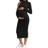 image:imageMakeMeChic Womens Maternity Dress Long Sleeve Mock Neck Casual Knit Bodycon DressesBlack