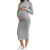 image:imageMakeMeChic Womens Maternity Dress Long Sleeve Mock Neck Casual Knit Bodycon DressesGrey