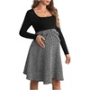 image:imageMakeMeChic Womens Maternity Dress Plaid Square Neck Long Sleeve Belted Pregnancy Mini DressBlack and White