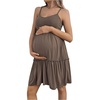 image:imageMakeMeChic Womens Maternity Dress Spaghetti Strap Frill Trim Tiered Ruffle Pregnancy Dresses