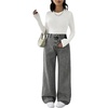 image:imageMakeMeChic Womens Maternity Jeans Loose Wide Leg Over The Belly Straight Pregnancy Jeans Denim PantsGrey