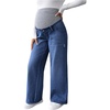image:imageMakeMeChic Womens Maternity Jeans Rib Knitted Straight Leg Pregnancy Denim PantsDark Wash