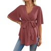image:imageMakeMeChic Womens Maternity Nursing Blouse V Neck Wrap Ruffle Short Sleeve Belted Pregnancy Shirt Business Work TopsPink