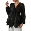 image:imageMakeMeChic Womens Maternity Peplum Tops Sheer Tie Knot V Neck Lantern Sleeve Pregnancy BlouseBlack
