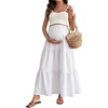 image:imageMakeMeChic Womens Maternity Ruffle Maxi Skirt  High Elastic Waisted Flowy Boho Flared Ruffle Summer Long Skirts Vacation OutfitsWhite