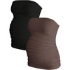 image:imageMakeMeChic Womens Maternity Tops 2 Pack Strapless Tube Tops Fall Outfits  Maternity Outfits Ruched Open Back Tops for Women Tube Tops for WomenCoffee Brown