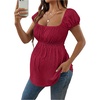 image:imageMakeMeChic Womens Maternity Tops Cute Pregnancy Shirt White Babydoll Tops  Maternity Shirts Square Neck Short Sleeves Cute Maternity Tops SummerRed