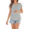 image:imageMakeMeChic Womens Maternity Work Knit Tops Nursing Short Sleeve Tees  Summer Pregnancy T Shirt Textured Crew NeckBlue and White