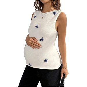 image:imageMAKEMECHIC Womens Maternity Sweater Tops Floral Sleeveless Crew Neck Summer Pregnancy Knit TopsWhite