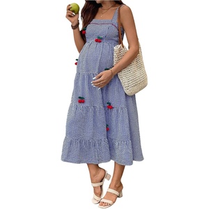 image:imageMAKEMECHIC Womens Summer Boho Maternity Dress Floral Flowy Beach Maxi Long SundressBlue