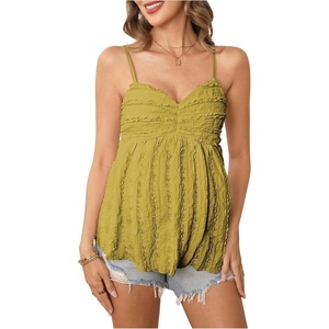 image:imageMakeMeChic Womens Maternity Babydoll Tank Tops Peplum Ruffle Cami Top  Cute Maternity Tops Maternity Shirts Sleeveless Summer Clothes PregnancyMustard Yellow