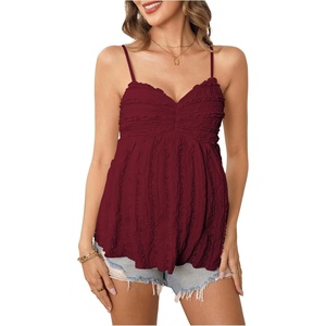 image:imageMakeMeChic Womens Maternity Babydoll Tank Tops Peplum Ruffle Cami Top  Cute Maternity Tops Maternity Shirts Sleeveless Summer Clothes PregnancyRed