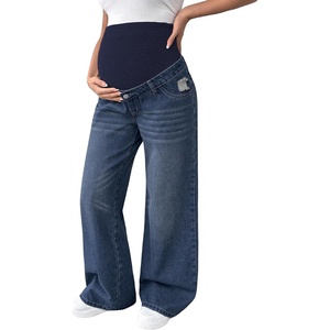 image:imageMakeMeChic Womens Maternity Bootcut Jeans Wide Leg Over The Belly Straight Pregnancy Denim PantsDark Wash B