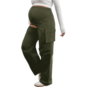 image:imageMakeMeChic Womens Maternity Cargo Pants High Waisted Wide Leg Pregnancy Trousers StreetwearArmy Green