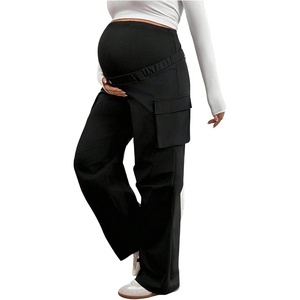 image:imageMakeMeChic Womens Maternity Cargo Pants High Waisted Wide Leg Pregnancy Trousers StreetwearBlack