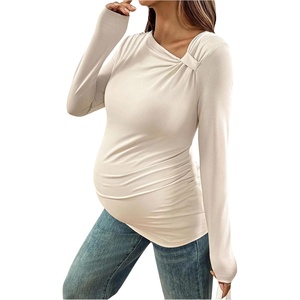 image:imageMakeMeChic Womens Maternity Cute Tops Long Sleeve Slim Fit Casual Spring Maternity ClothesApricot