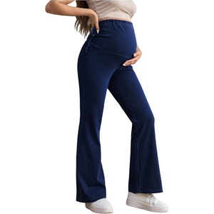 image:imageMakeMeChic Womens Maternity Jeans Elastic High Waisted Flared Leg Pregnancy Denim PantsDark Wash