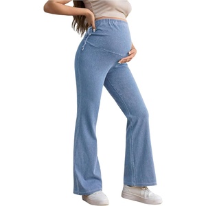 image:imageMakeMeChic Womens Maternity Jeans Elastic High Waisted Flared Leg Pregnancy Denim PantsLight Wash
