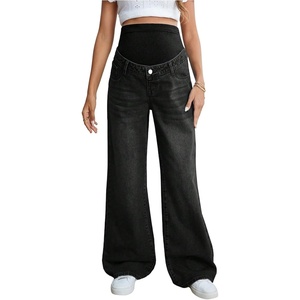 image:imageMakeMeChic Womens Maternity Jeans High Waisted Straight Leg Denim Pants  Pregnant Clothes Over The Belly Wide Leg Pants Going OutBlack