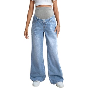 image:imageMakeMeChic Womens Maternity Jeans High Waisted Straight Leg Denim Pants  Pregnant Clothes Over The Belly Wide Leg Pants Going OutLight Wash