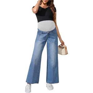 image:imageMakeMeChic Womens Maternity Jeans High Waisted Straight Leg Denim Pants  Pregnant Clothes Over The Belly Wide Leg Pants Going OutMedium Wash