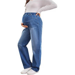 image:imageMakeMeChic Womens Maternity Jeans Loose Wide Leg Over The Belly Straight Pregnancy Jeans Denim PantsA Blue