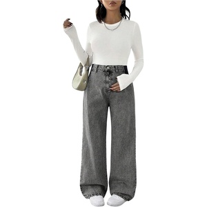 image:imageMakeMeChic Womens Maternity Jeans Loose Wide Leg Over The Belly Straight Pregnancy Jeans Denim PantsGrey