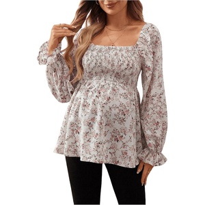 image:imageMakeMeChic Womens Maternity Long Sleeve Blouse Square Neck Ruffle Peplum Cute Casual Dressy Blouses ShirtsMulticolor