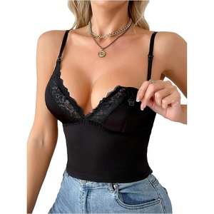 image:imageMakeMeChic Womens Maternity Nursing Bras Breastfeeding Lace Ribbed Longline Bra Tank TopBlack