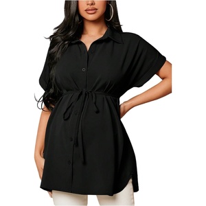 image:imageMakeMeChic Womens Maternity Nursing Work Blouse Pregnancy Ruffle Tops  Maternity Dressy Blouse Wrap Button Down BeltedBlack B