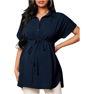 image:imageMakeMeChic Womens Maternity Nursing Work Blouse Pregnancy Ruffle Tops  Maternity Dressy Blouse Wrap Button Down BeltedDark Blue